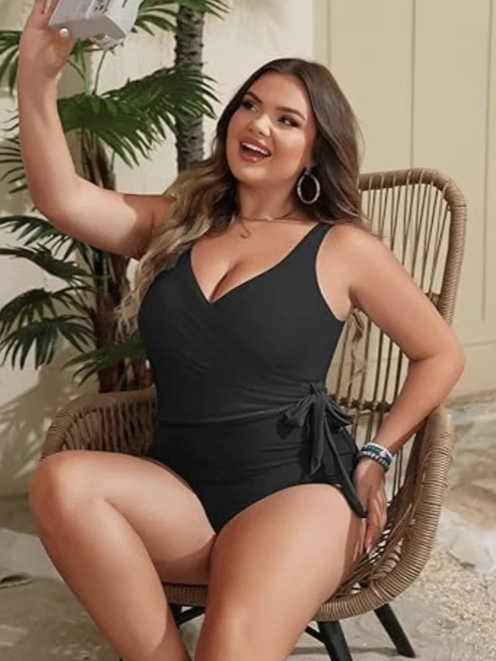 Yonique Wrap-Style One Piece Swimsuit with Tummy Control & Built In Bra - Picture 7 of 15